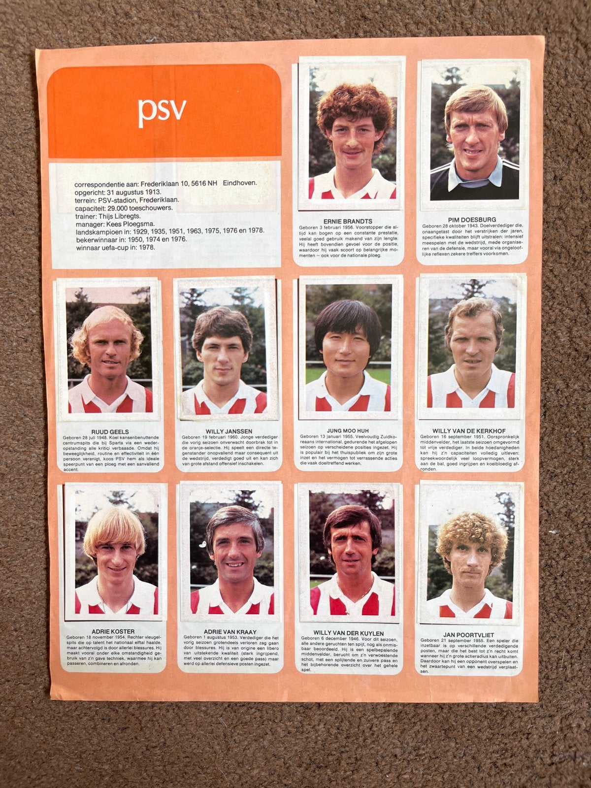 PSV Voetbalplaatjes uit 1978, Ophalen of Verzenden, Gebruikt, PSV, Poster, Plaatje of Sticker