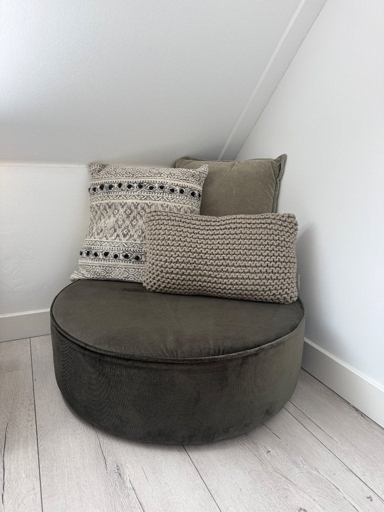 Woood poef velvet groen, Ophalen, Minder dan 50 cm, Rond, 75 tot 100 cm
