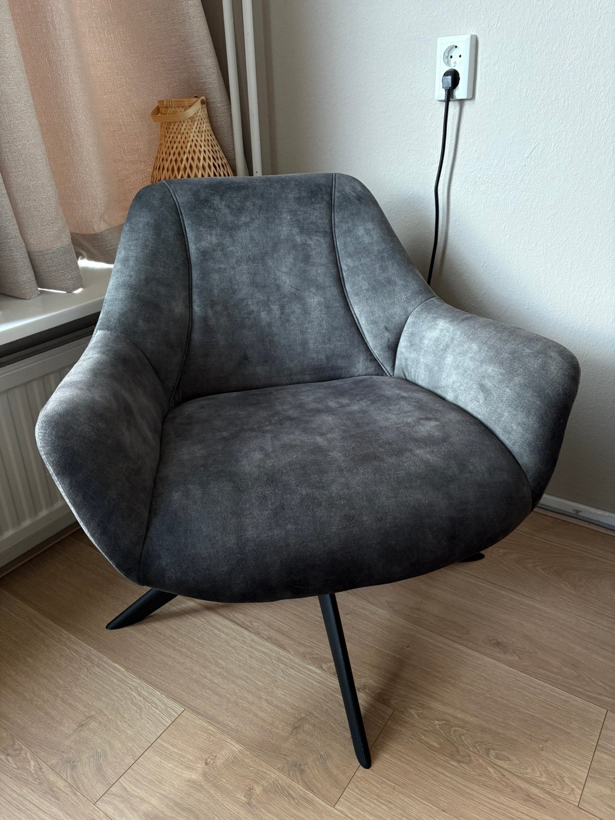 Draaifauteuil groen/grijs, Ophalen, 75 tot 100 cm, Zo goed als nieuw, Stof