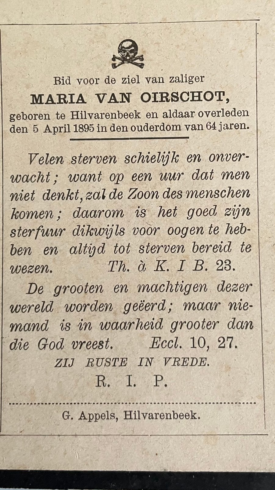 Maria van Oirschot    Geboren in Hilvarenbeek, Ophalen of Verzenden