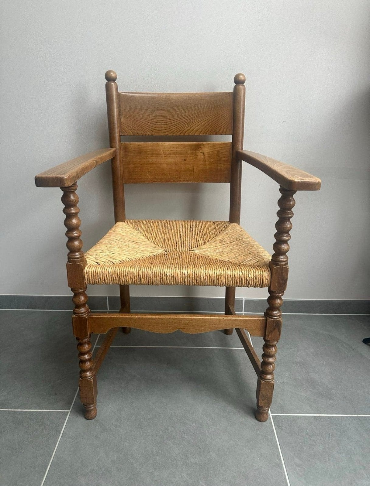 Vintage Bobbin Stoel 85x63cm Bruin Eikenhout, Antiek en Kunst, Ophalen of Verzenden