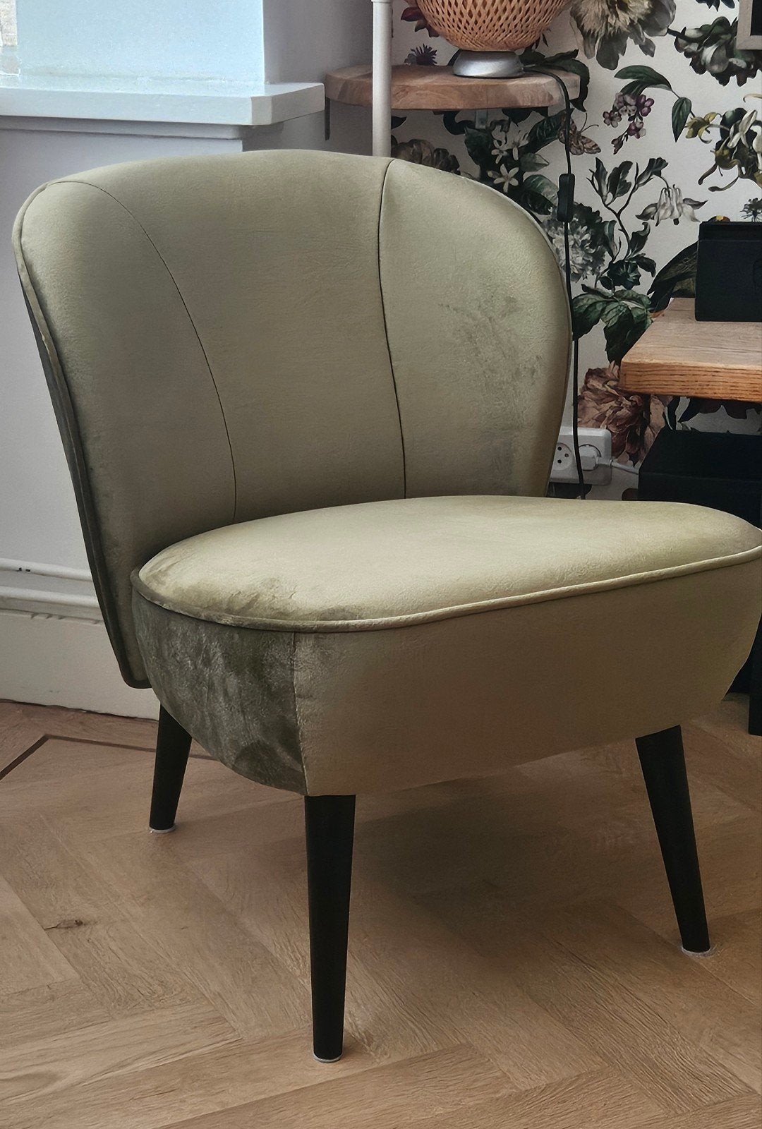Stijlvolle fluwelen fauteuil Woood - Olijfgroen, Ophalen, Overige kleuren, Modern, Elegant, Zo goed als nieuw