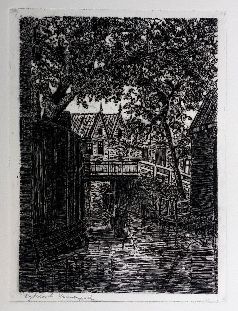 Dijksloot Prinsenpad Zaandam = Nic de Carpentier, Ophalen of Verzenden, Landschap, Ets, 1900 - 1949