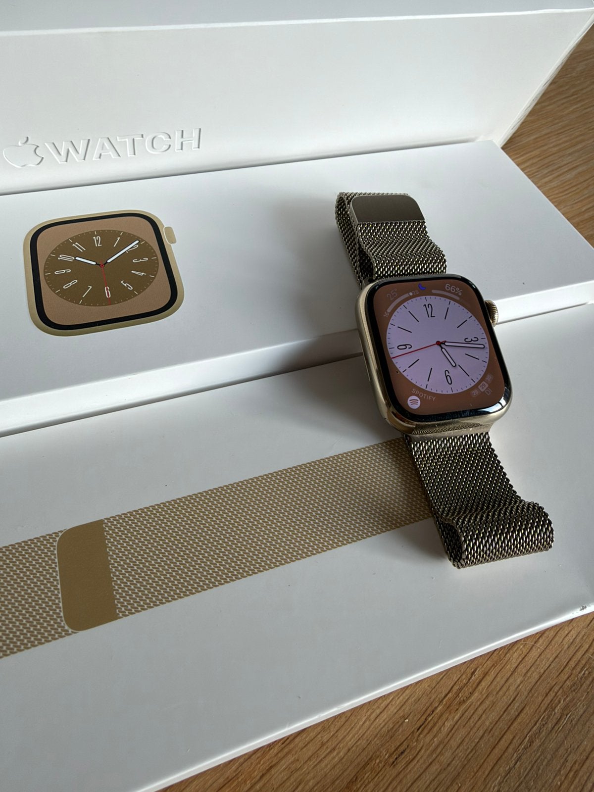 Apple Watch Series 8 Cellular 41mm Goud RVS + Milanese Loop, Gebruikt, Stappen, IOS, Ophalen of Verzenden
