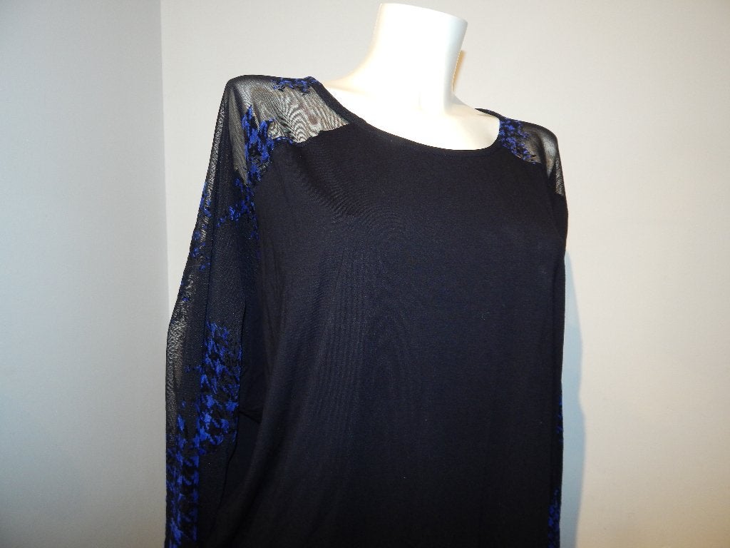 Alembika zwart baggy shirt voile deel mouwen kobalt printM/L, Maat 38/40 (M), Verzenden, Zwart, Zo goed als nieuw