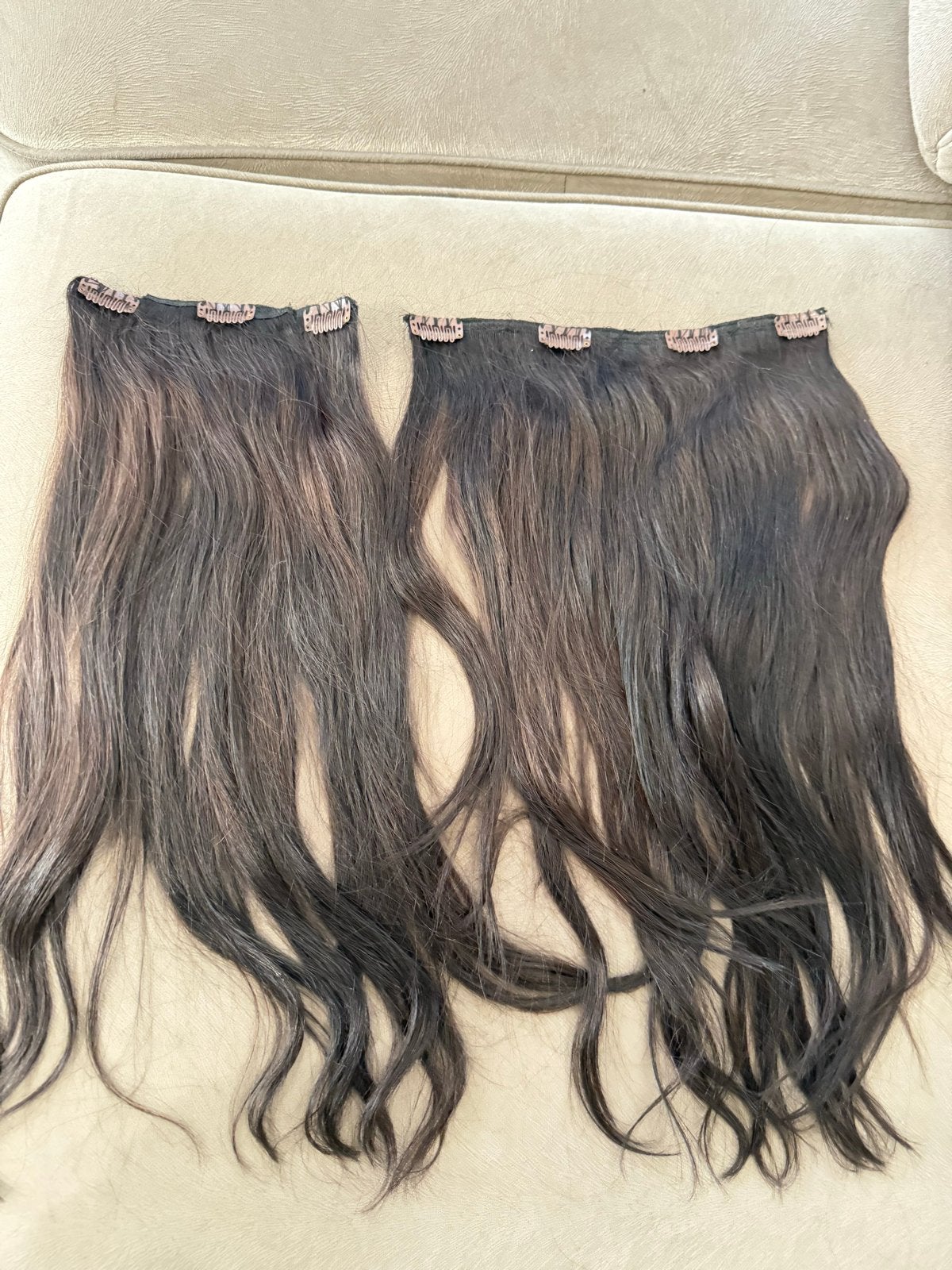 Haarverlenging met clips - Donkerbruin met highlights, Ophalen, Gebruikt, Pruik of Haarverlenging