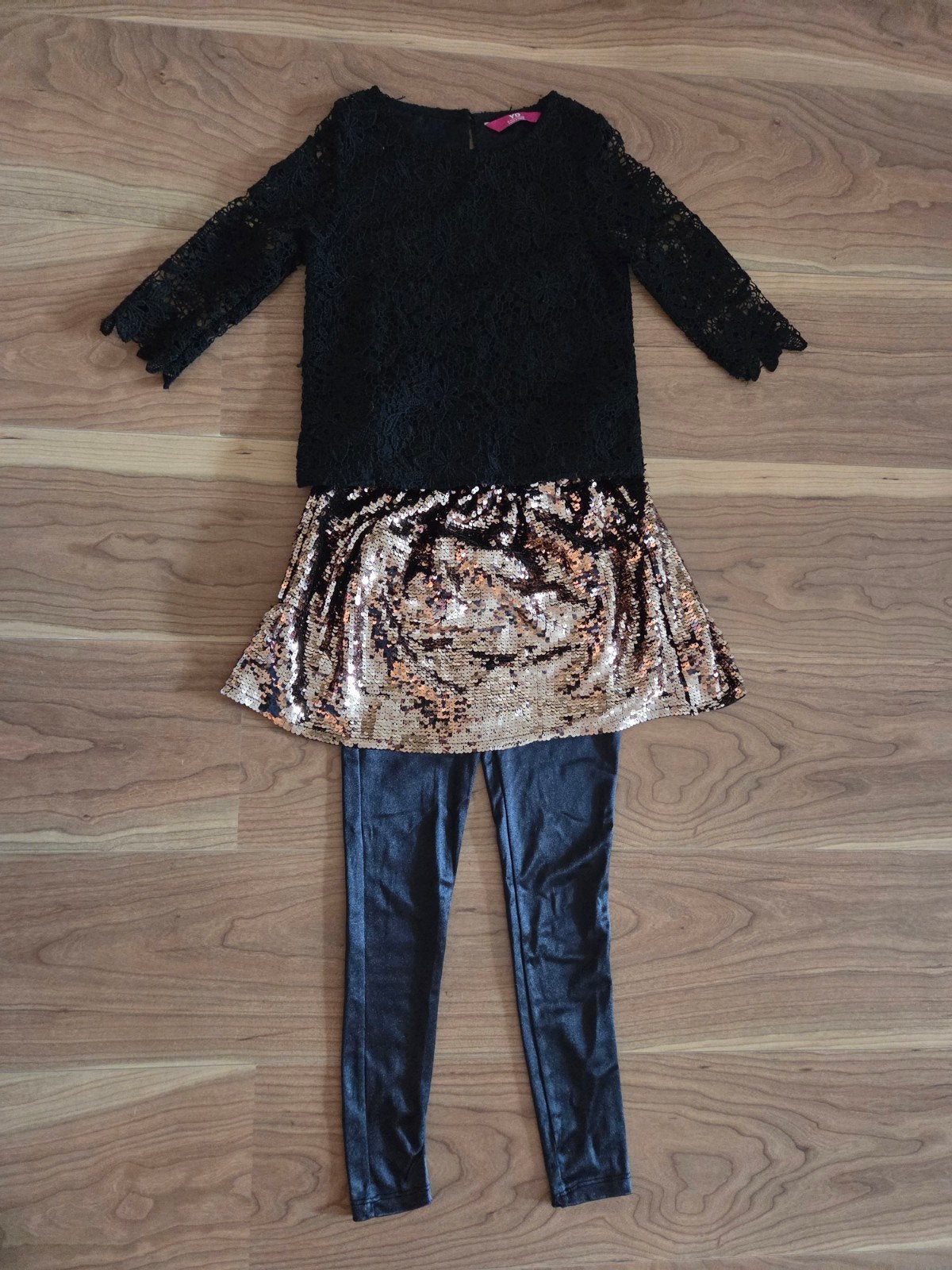 YD Feestelijke set: top, rok met pailletten & legging, Meisje, Ophalen of Verzenden, Zo goed als nieuw, Jurk of Rok