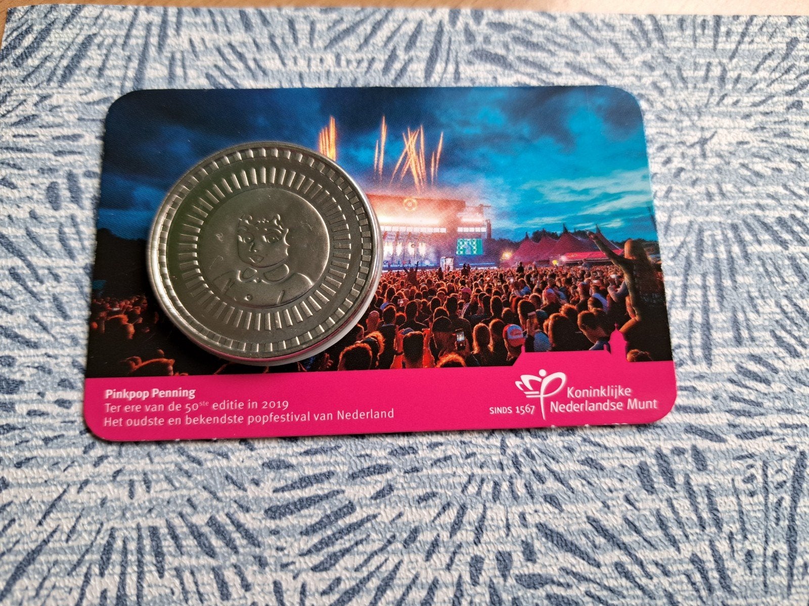 Penning 50 jaar Pinkpop 2019 in coincard, Ophalen of Verzenden, Overige waardes