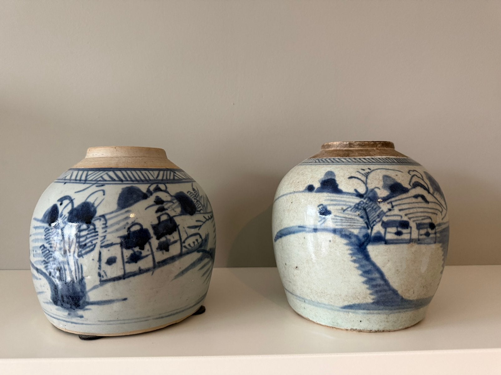 Antieke Chinese Blauw-Witte Gemberpotten (19e Eeuw), Ophalen