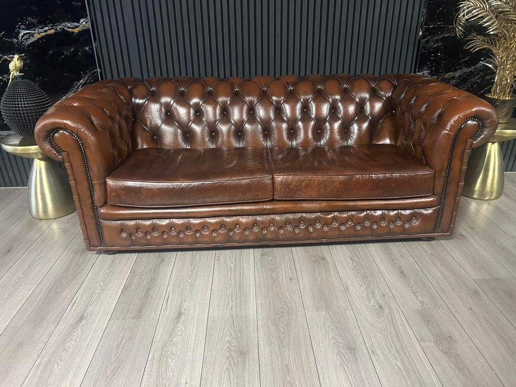 Stijlvolle Chesterfield Lederen 3 Zits !!! 🇬🇧🇬🇧, Ophalen of Verzenden, Zo goed als nieuw, 75 tot 100 cm