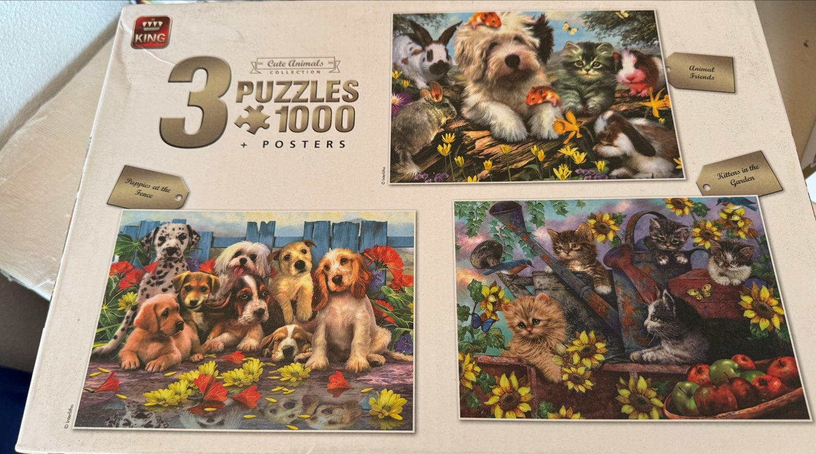 King Puzzel 3x1000 stukjes - Cute Animals Collection, Kinderen en Baby's, Speelgoed | Kinderpuzzels, Ophalen, Meer dan 50 stukjes