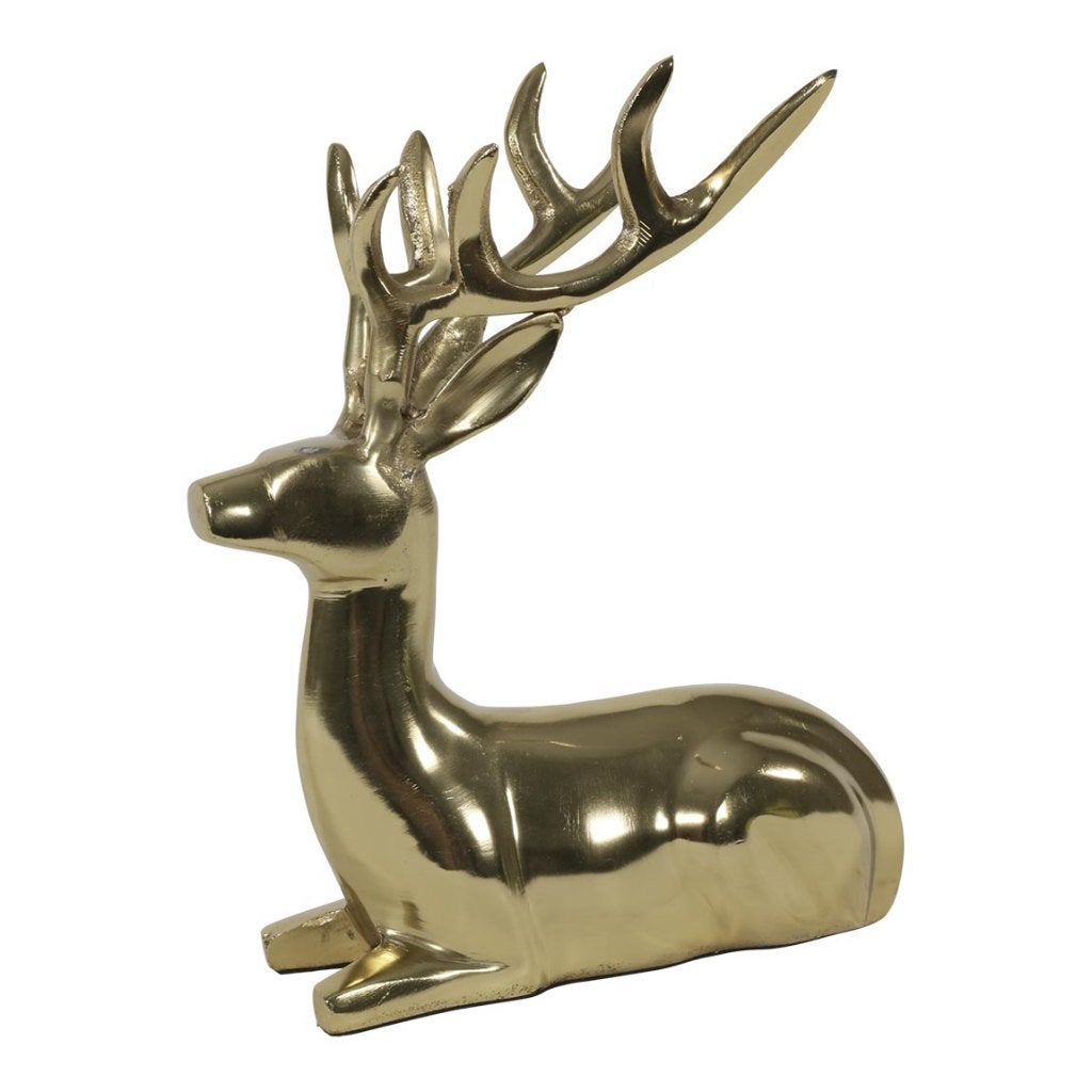 Beeld liggend hert aluminium kleur goud 23 cm hoog, Ophalen of Verzenden, Nieuw, Dier