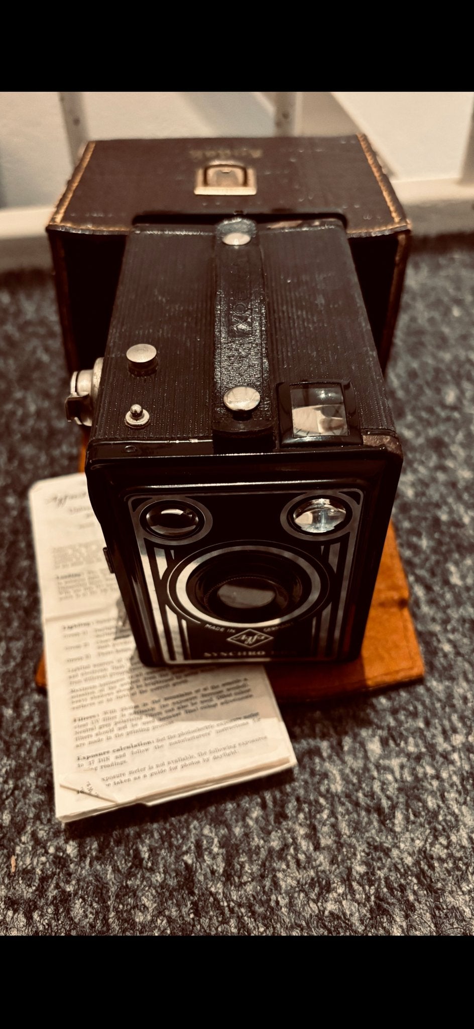 Agfa Synchro Box Camera - Vintage Fotocamera met Hoes, Ophalen of Verzenden, Gebruikt, Compact, Overige Merken