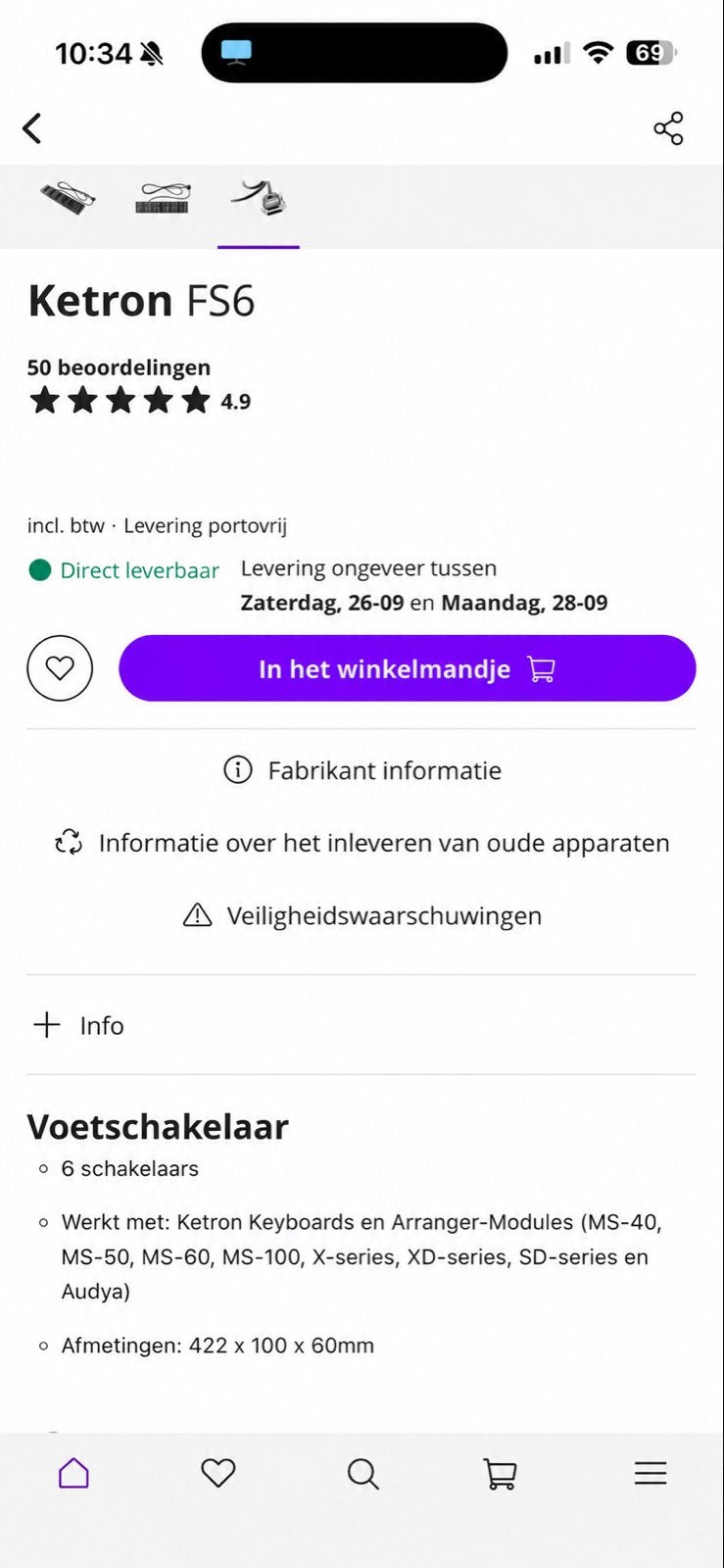 Ketron FS6 Voetschakelaar voor Keyboards/Arranger-Modules, Ophalen of Verzenden, Zo goed als nieuw