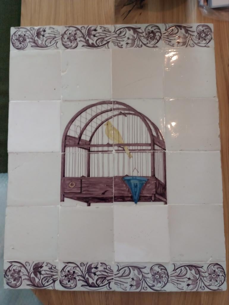 Decoratieve Tegeltableau met Kanarie in Kooitje, Ophalen of Verzenden