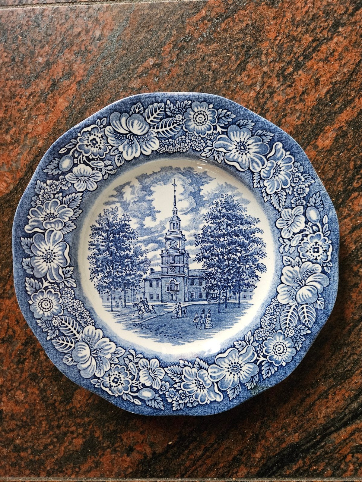 Vintage Liberty Blue Independence Hall Bord - Staffordshire, Ophalen of Verzenden