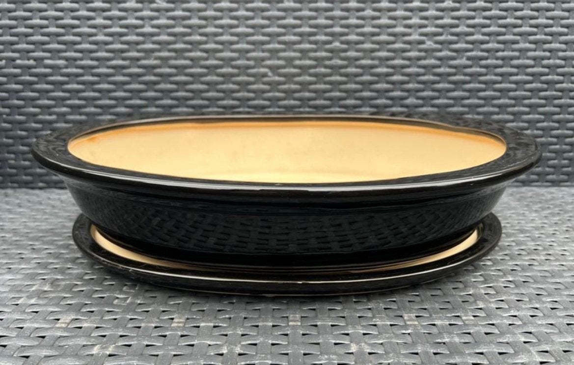 Bonsai schaal + onderzetter zwart geglazuurd 39,7x29,9x8, Tuin en Terras, Ophalen of Verzenden, Zo goed als nieuw, Overige vormen
