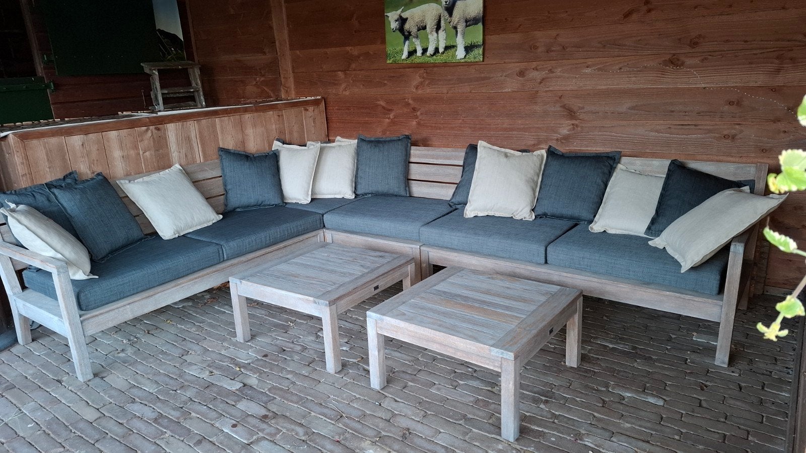 Teakhouten loungeset van Woods met kussens, Tuin en Terras, Ophalen, Hardhout, 6 zitplaatsen, Zo goed als nieuw