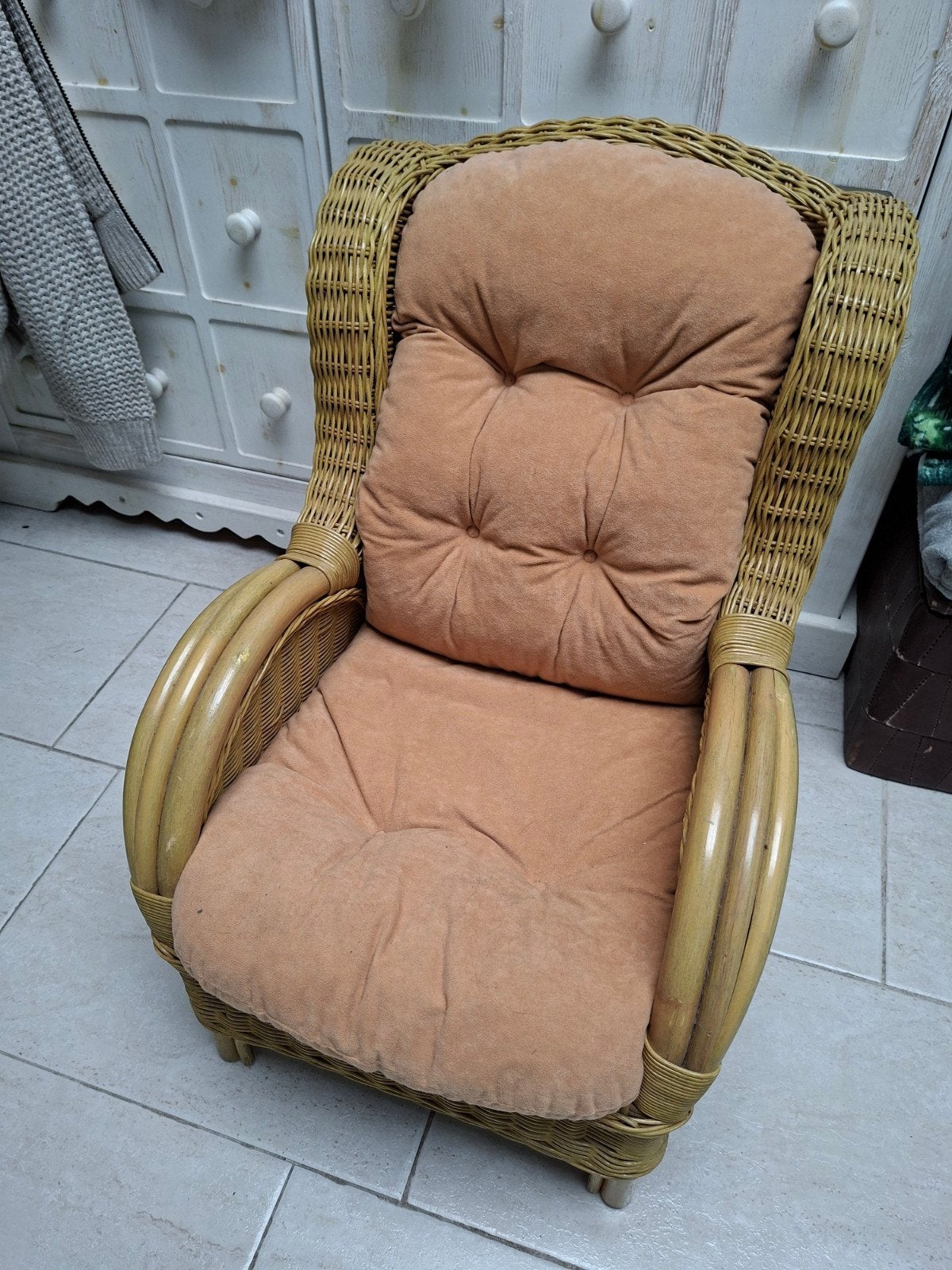 Rotan kinder fauteuil met kussen - Zo goed als nieuw, Ophalen, Zo goed als nieuw, Riet of Rotan, Bohemian