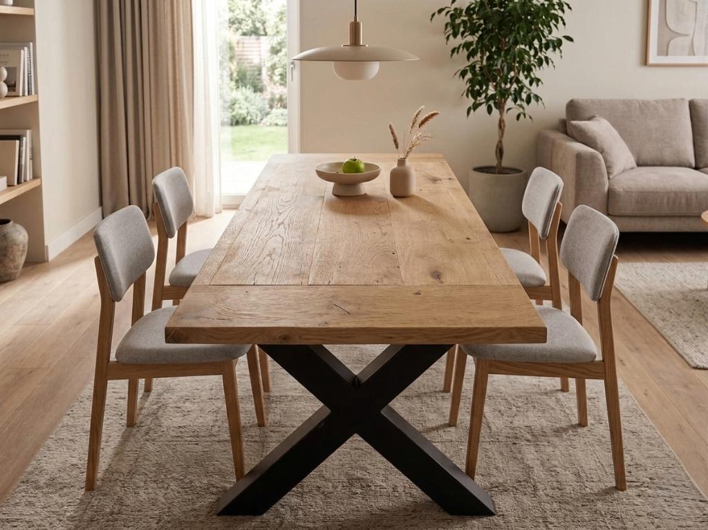 Robuuste eiken vergadertafel met metalen poot