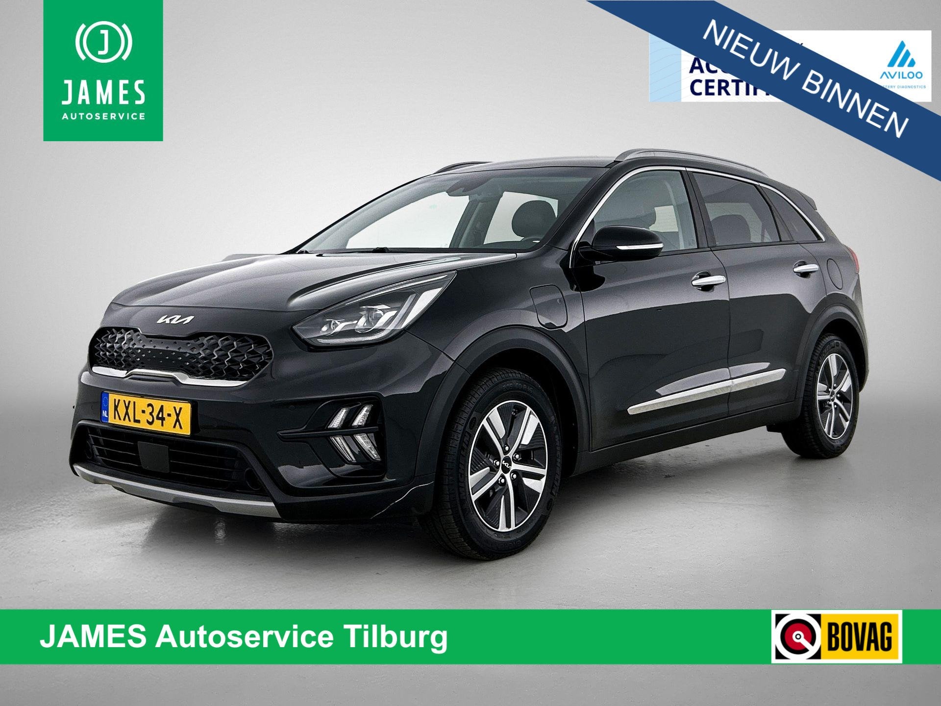Kia Niro 1.6 GDi PHEV DynamicPlusLine CAMERA | NAVI & CARPLA, Gebruikt, Leder en Stof, Zwart, Plug-in hybride