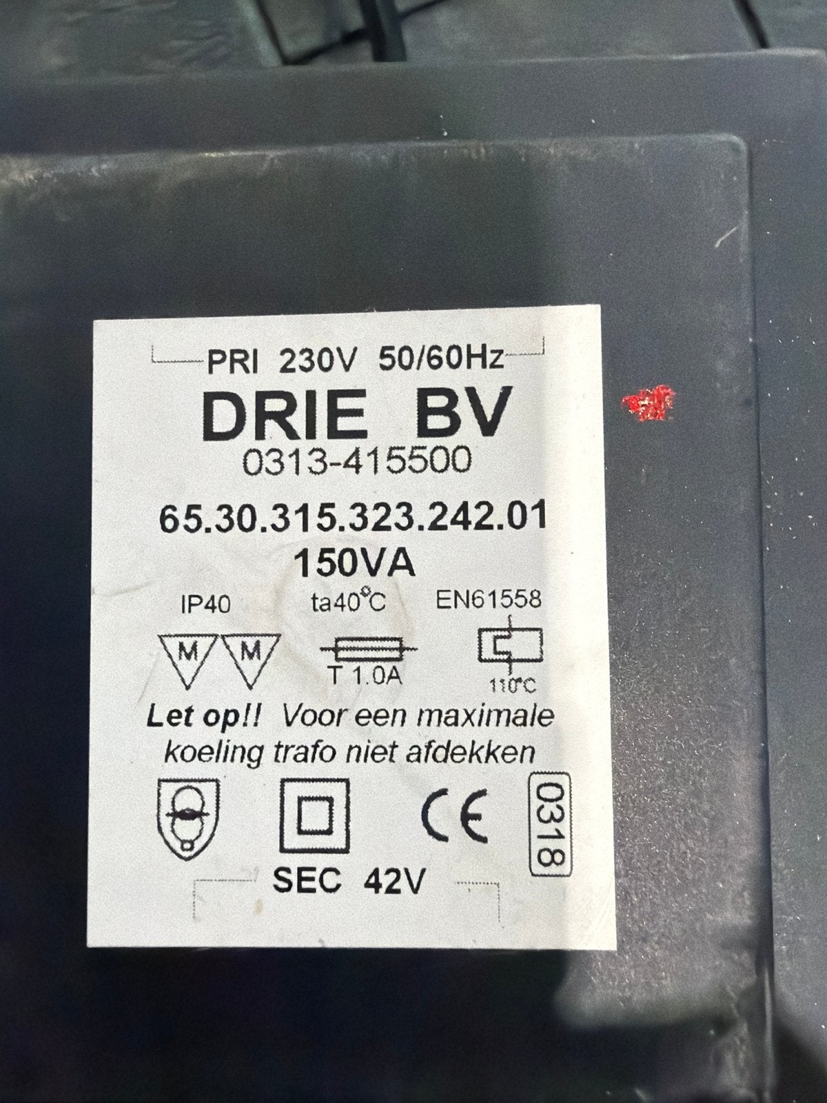 DRIE BV Transformator 150VA 230V naar 42V, Ophalen of Verzenden, Gebruikt, Overige merken, Overige typen