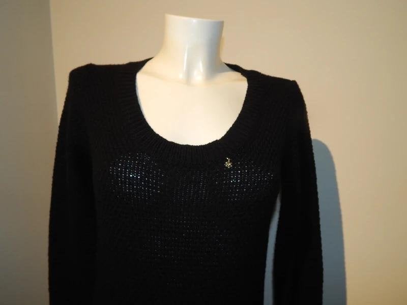 Elisabetta Franchi deels wollen jurk gouden ketting onderI44, Maat 38/40 (M), Zwart, Zo goed als nieuw, Boven de knie