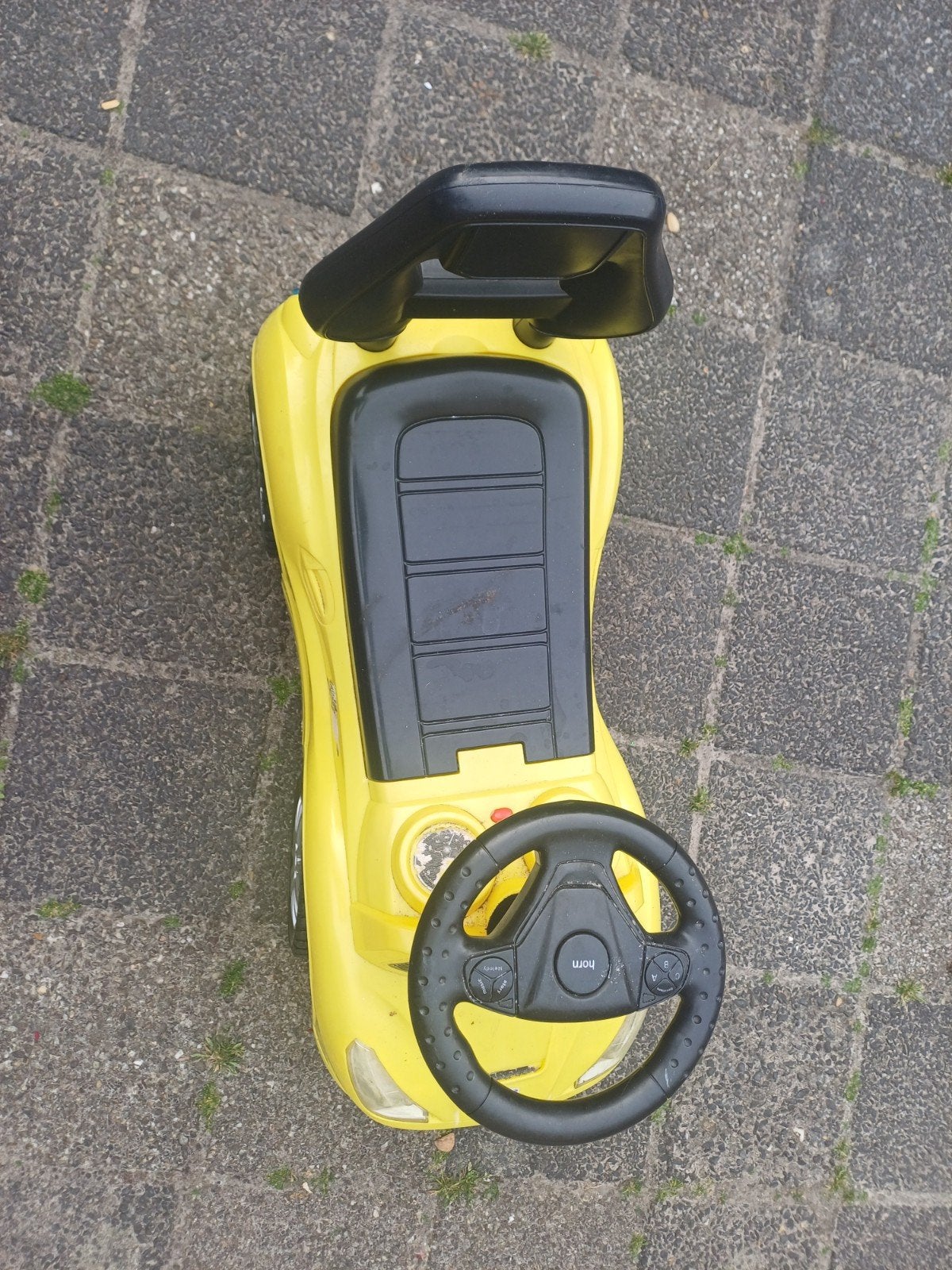 Gele loopauto met rugleuning en toeter, Ophalen of Verzenden, Gebruikt, Overige typen
