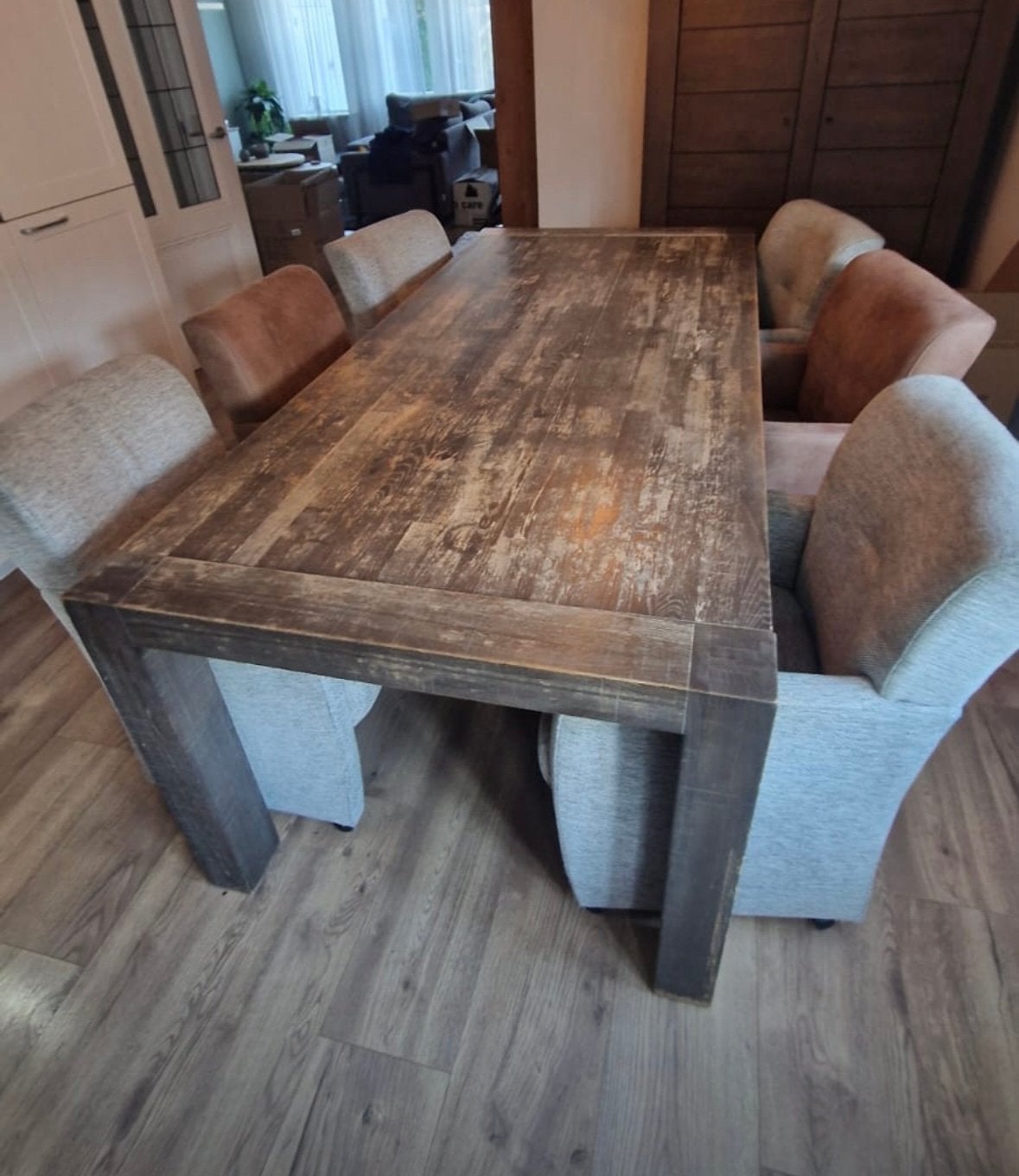 Eetkamerset Van de Bommel – grote eettafel + 6 stoelen, Ophalen, Gebruikt, Overige kleuren, Stof