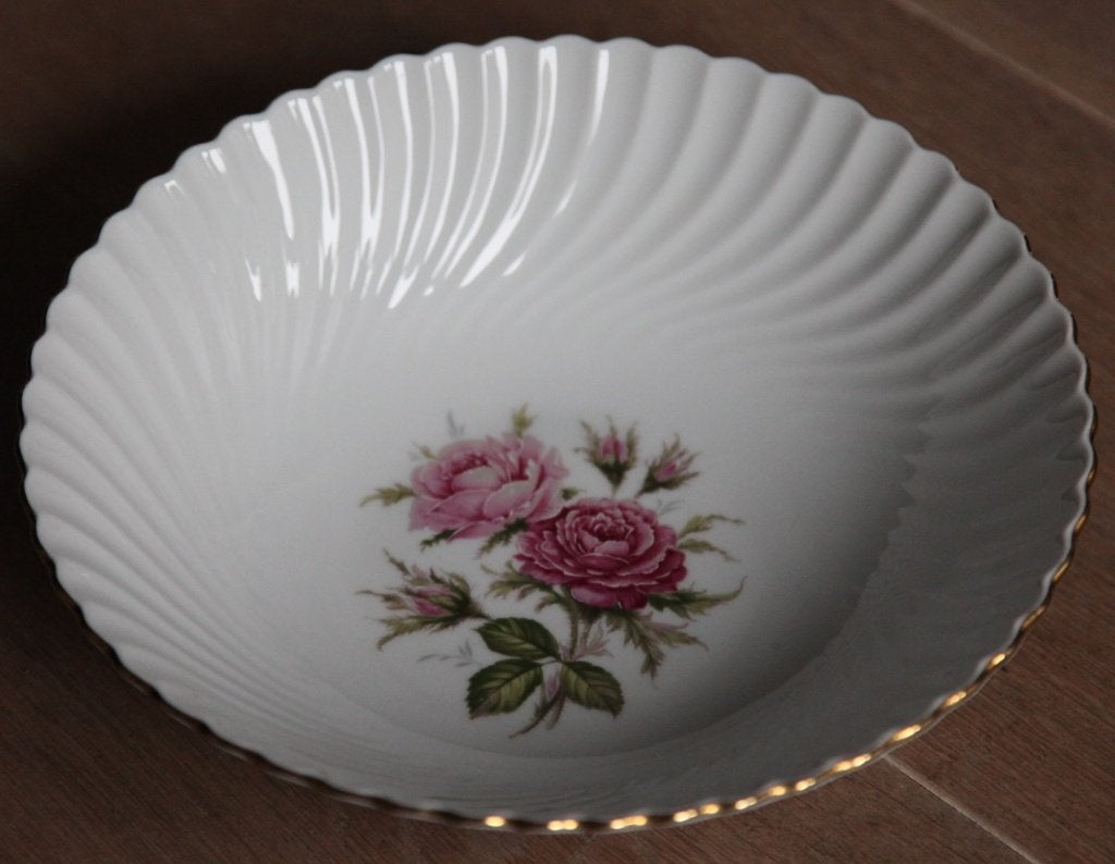 Ronde schaal met rozenprint en gouden rand, Ophalen, Gebruikt, Klassiek, Schaal of Schalen