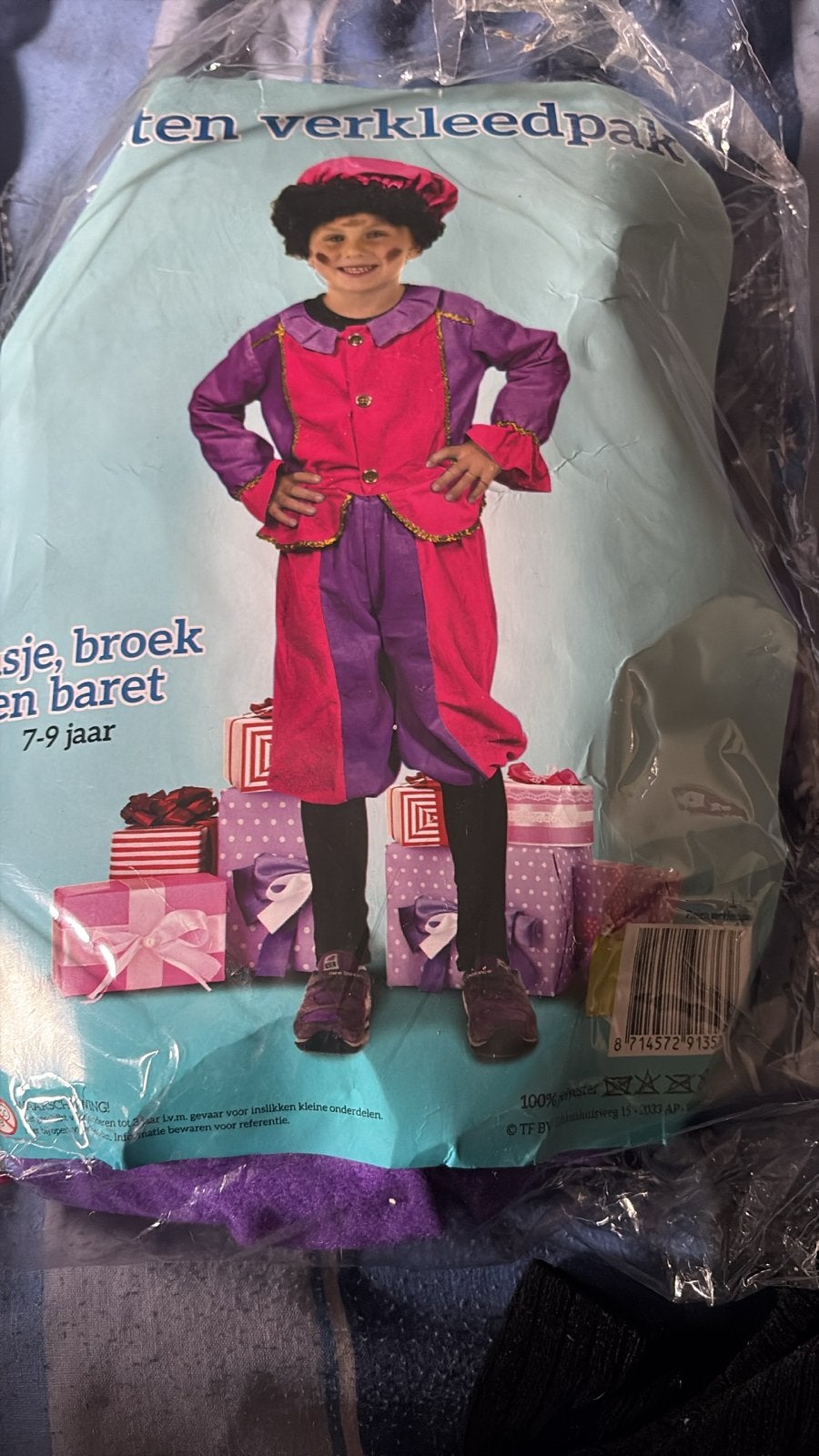 Nieuw Zwarte Piet kostuum 7-9 jaar, Ophalen, Nieuw, 122 t/m 128, Jongen of Meisje