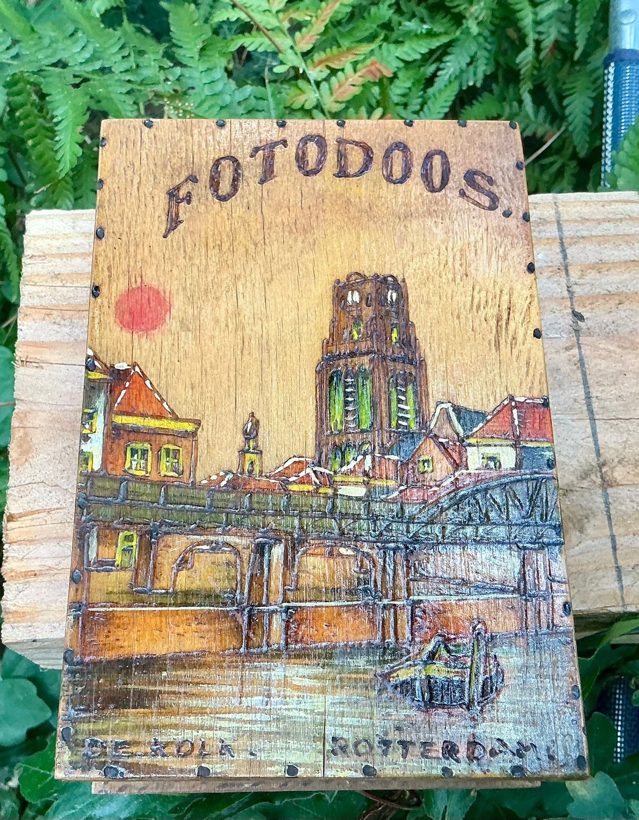 De Kolk Rotterdam pyrografie fotodoos., Antiek en Kunst, Ophalen of Verzenden