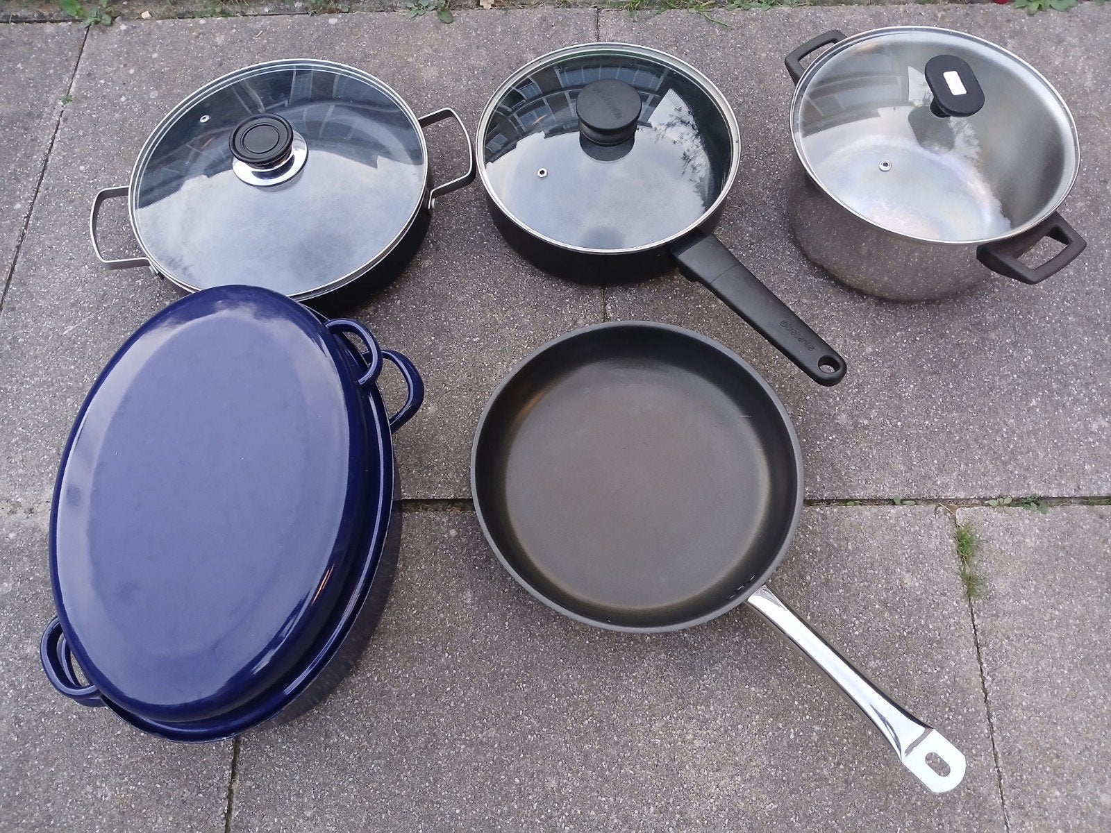 5 pannen met deksels, Ophalen of Verzenden, Gietijzer, Wok