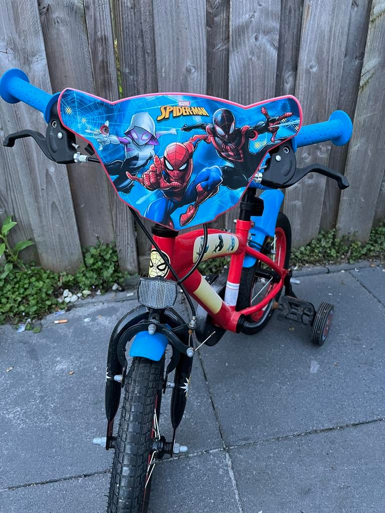 Spider-Man kinderfiets 14 inch, Ophalen, Zo goed als nieuw, Minder dan 16 inch, Zijwieltjes
