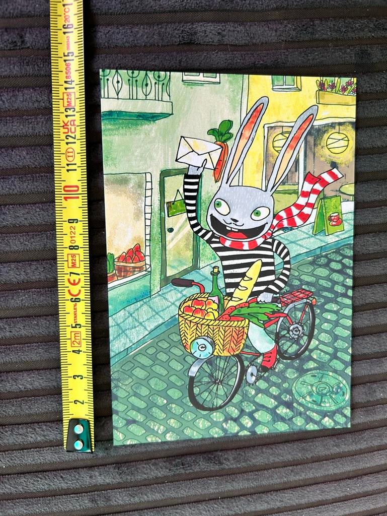 2111. Kaart illustr Konijn fiets post, Verzamelen, Ansichtkaarten | Themakaarten, Ophalen of Verzenden, 1980 tot heden, Ongelopen