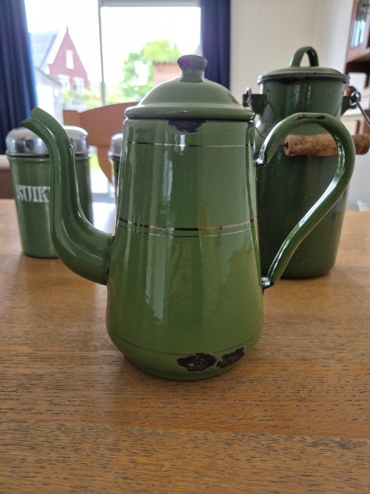Vintage Groene Emaille Koffiepot - Brocante Stijl, Antiek en Kunst, Antiek | Emaille, Ophalen of Verzenden