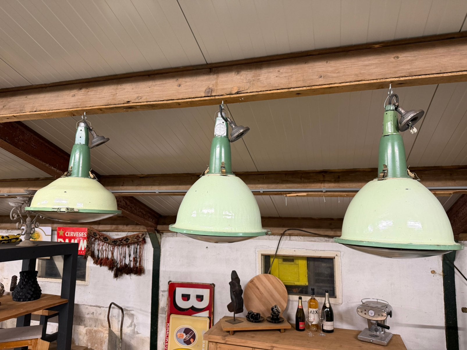 3 industriële lampen emaille fabriekslampen, Huis en Inrichting, Lampen | Hanglampen, Ophalen, M, M, M