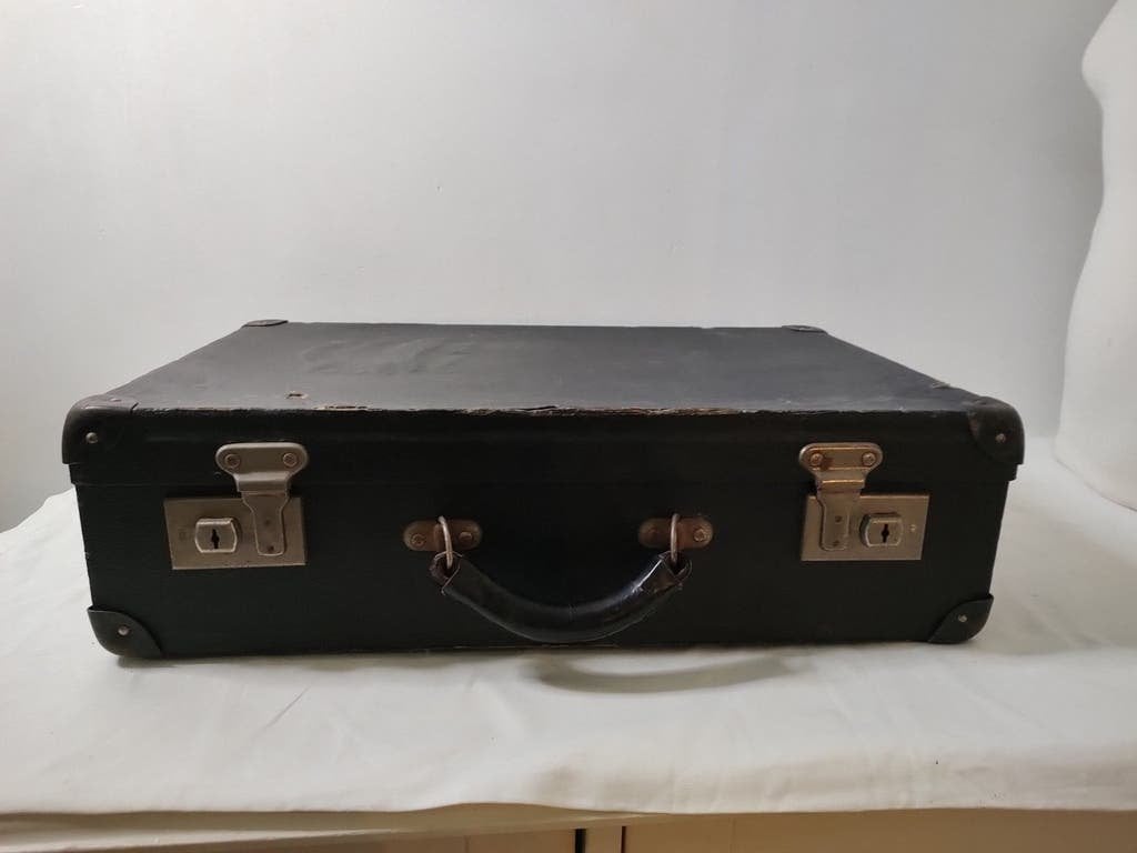 VINTAGE jaren 40 koffer zwart geperst karton en hout - K751, Sieraden, Tassen en Uiterlijk, Overige materialen, Gebruikt, 50 tot 60 cm
