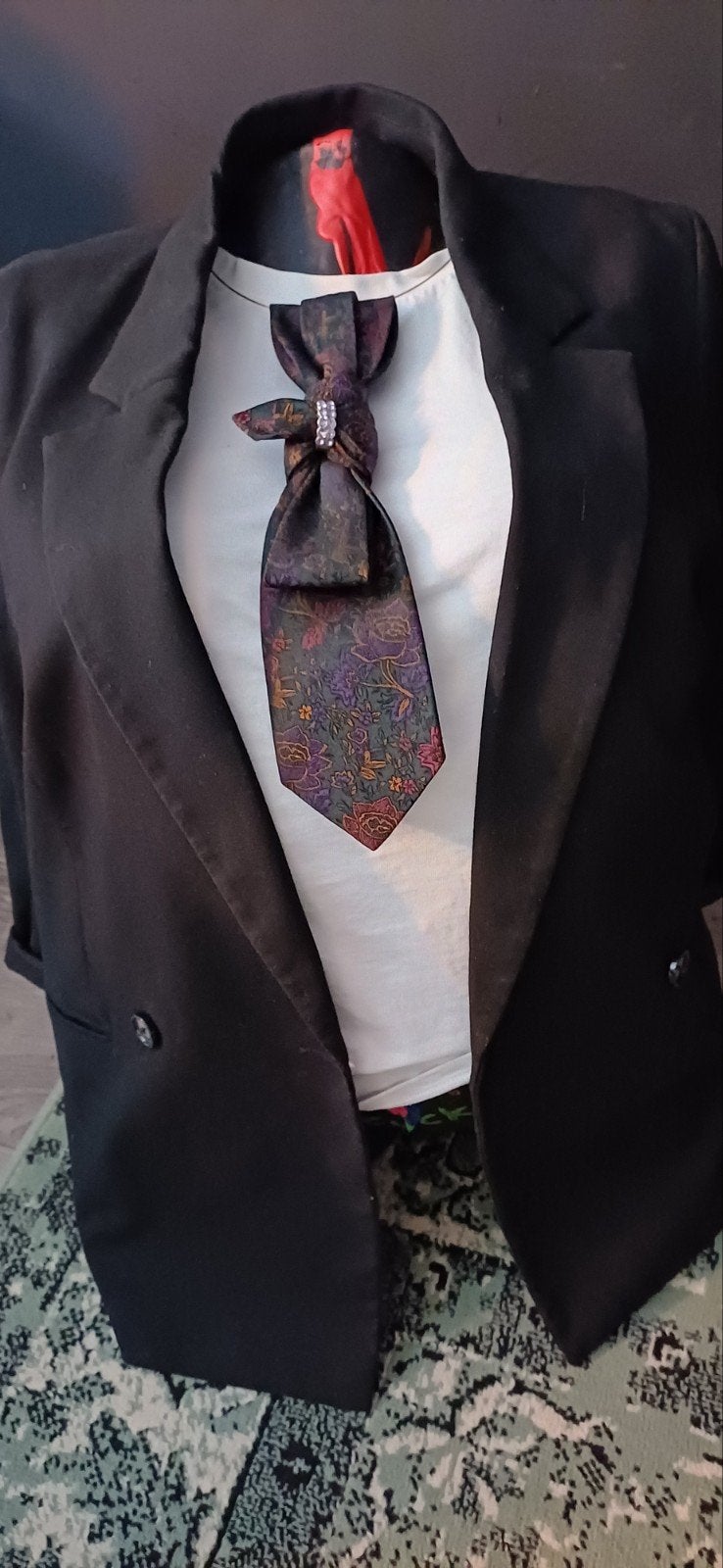 Unieke Bloemenprint Stropdas met Strass Ring, Sieraden, Tassen en Uiterlijk, Kettingen, Ophalen of Verzenden, Zo goed als nieuw