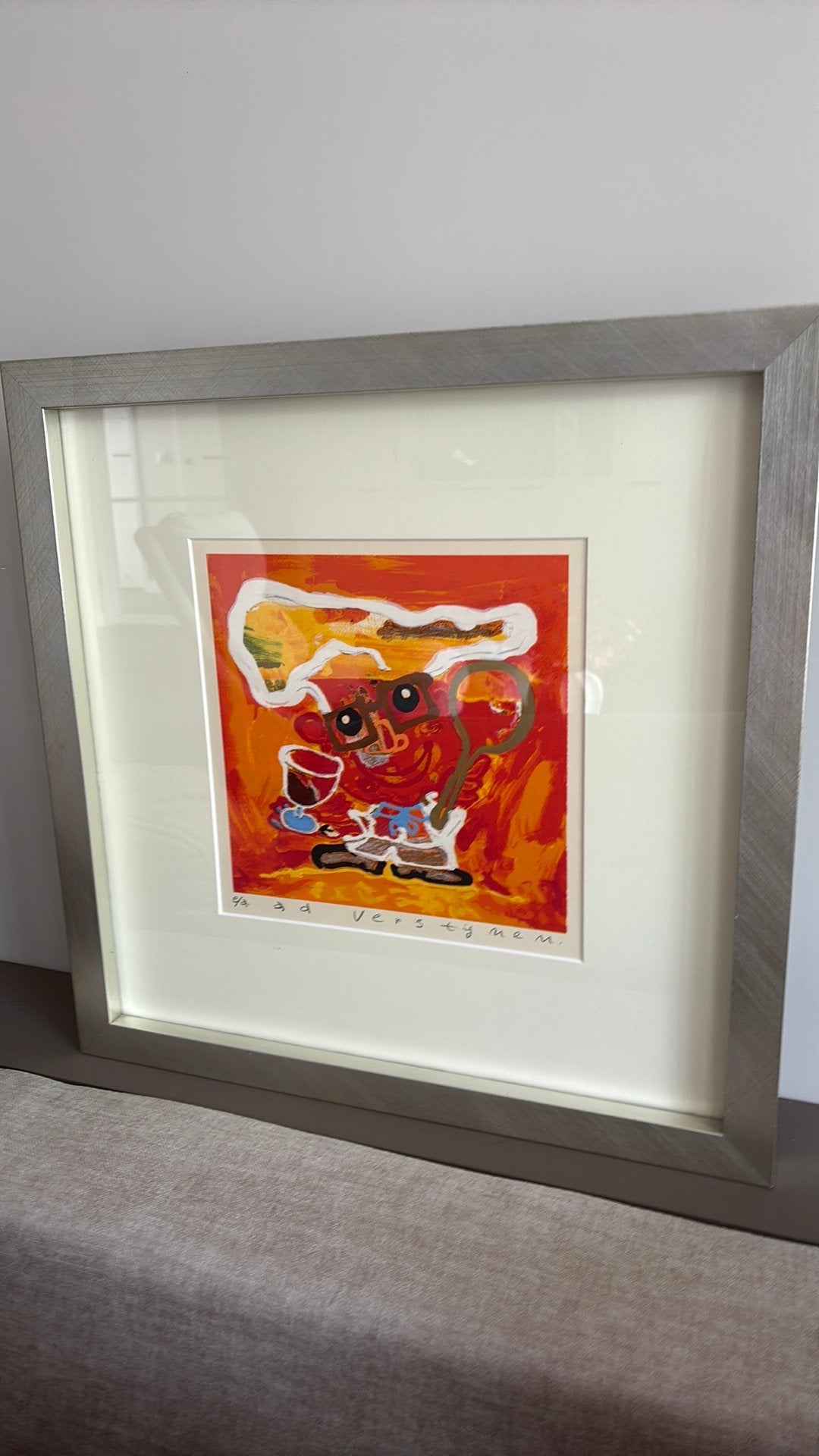 Kleurrijke zeefdruk ‘kok’  van Ad Verstijnen, ingelijst, Antiek en Kunst, Kunst | Etsen en Gravures, Ophalen, Dagelijks leven