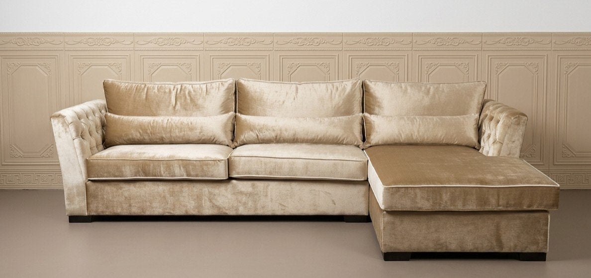 Hoekbank Champagnekleurige velvet Eric Kuster  style, Ophalen, 250 tot 300 cm, Luxe, Modern, eric kuster stijl, Hoekbank