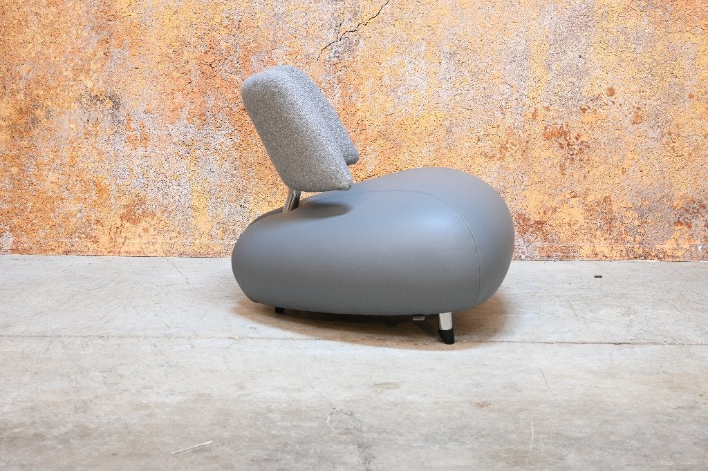 AlsNIEUW Leolux Pallone design fauteuil in grijs leer + stof, Leolux, Leolux, 75 tot 100 cm, Ophalen of Verzenden