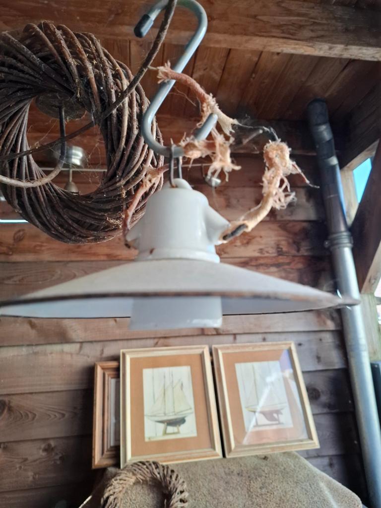 Emaille hanglamp 20 cm porseleine fittingen wit / zwart, Ophalen of Verzenden