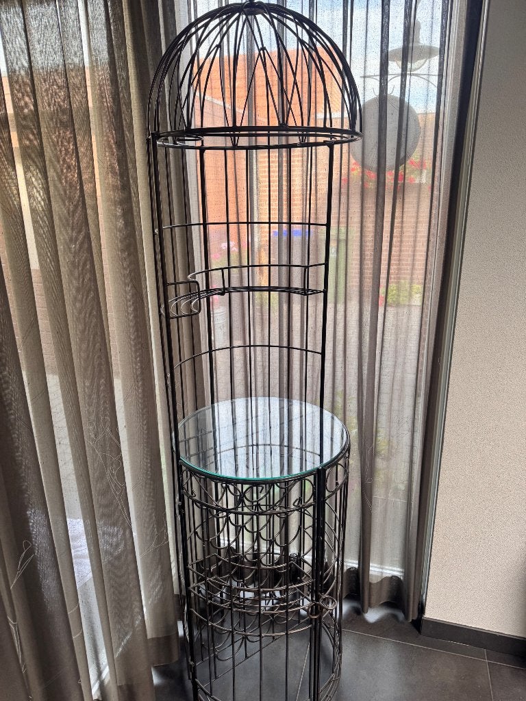 Zwart metalen wijnrek vintage, Ophalen, Zo goed als nieuw, Metaal, 15 tot 25 flessen