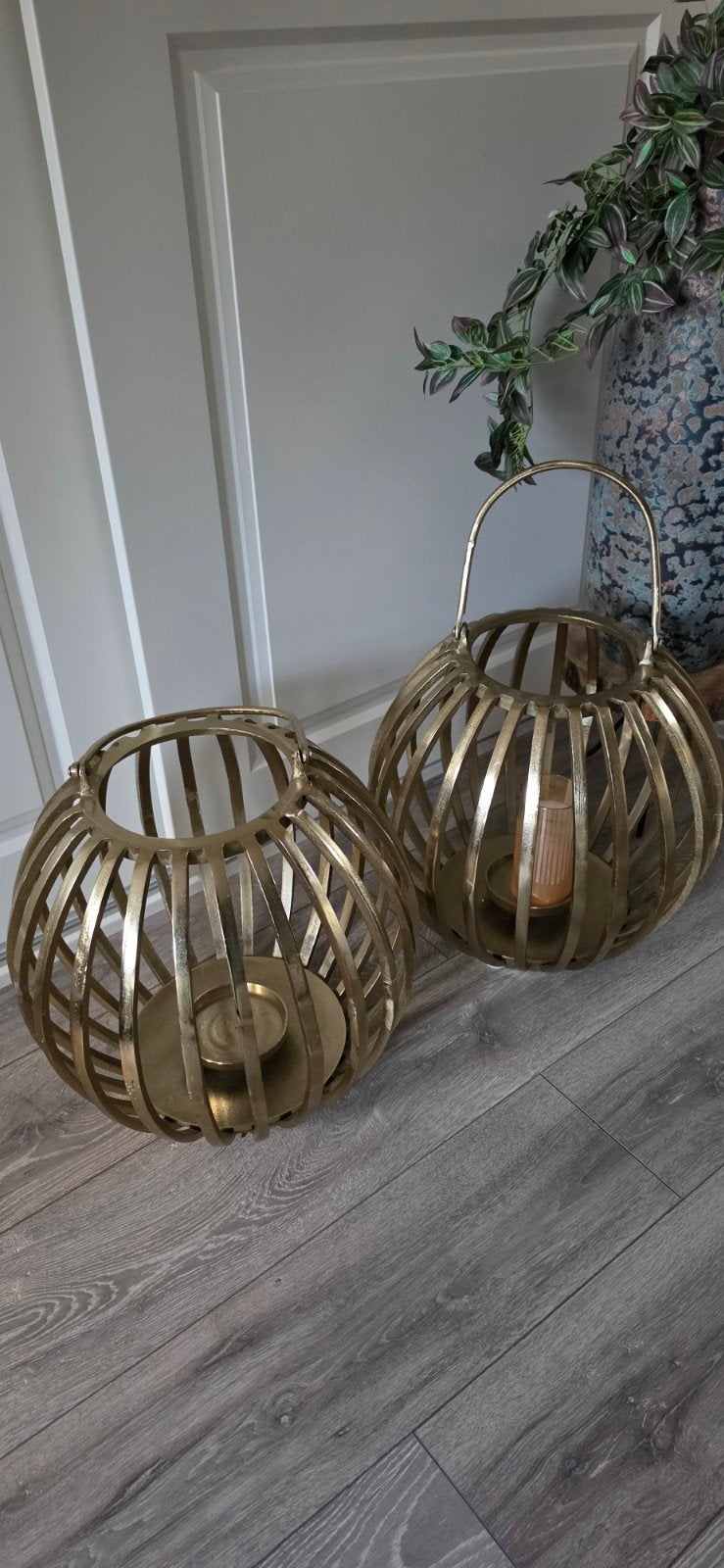 2 Riverdale Kenton Gold Windlichten - Zo goed als nieuw, Ophalen of Verzenden, Zo goed als nieuw, Metaal, Goud