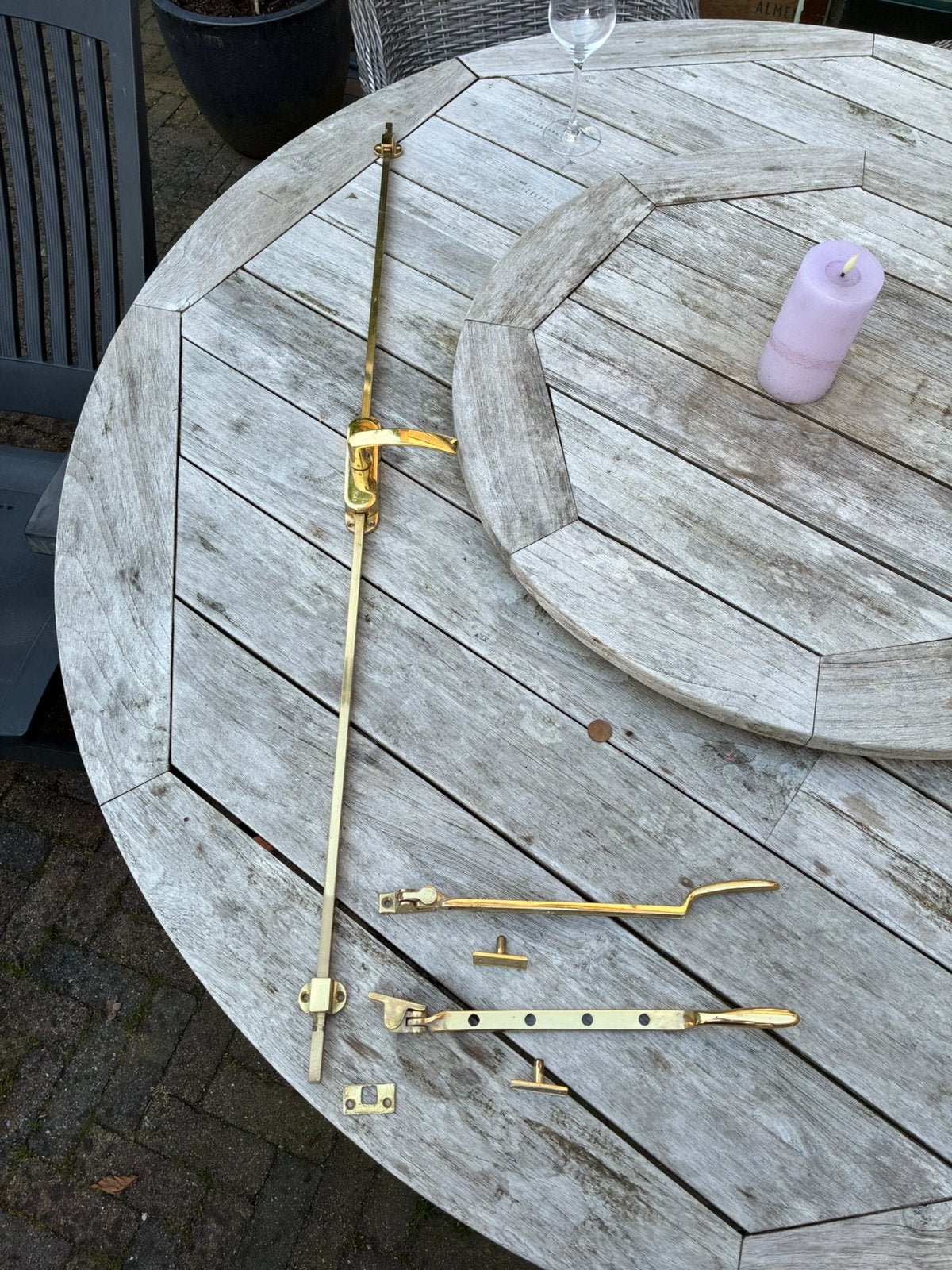 Te koop messing espagnolet, Ophalen, Gebruikt, Koper of Messing, Klink of Kruk