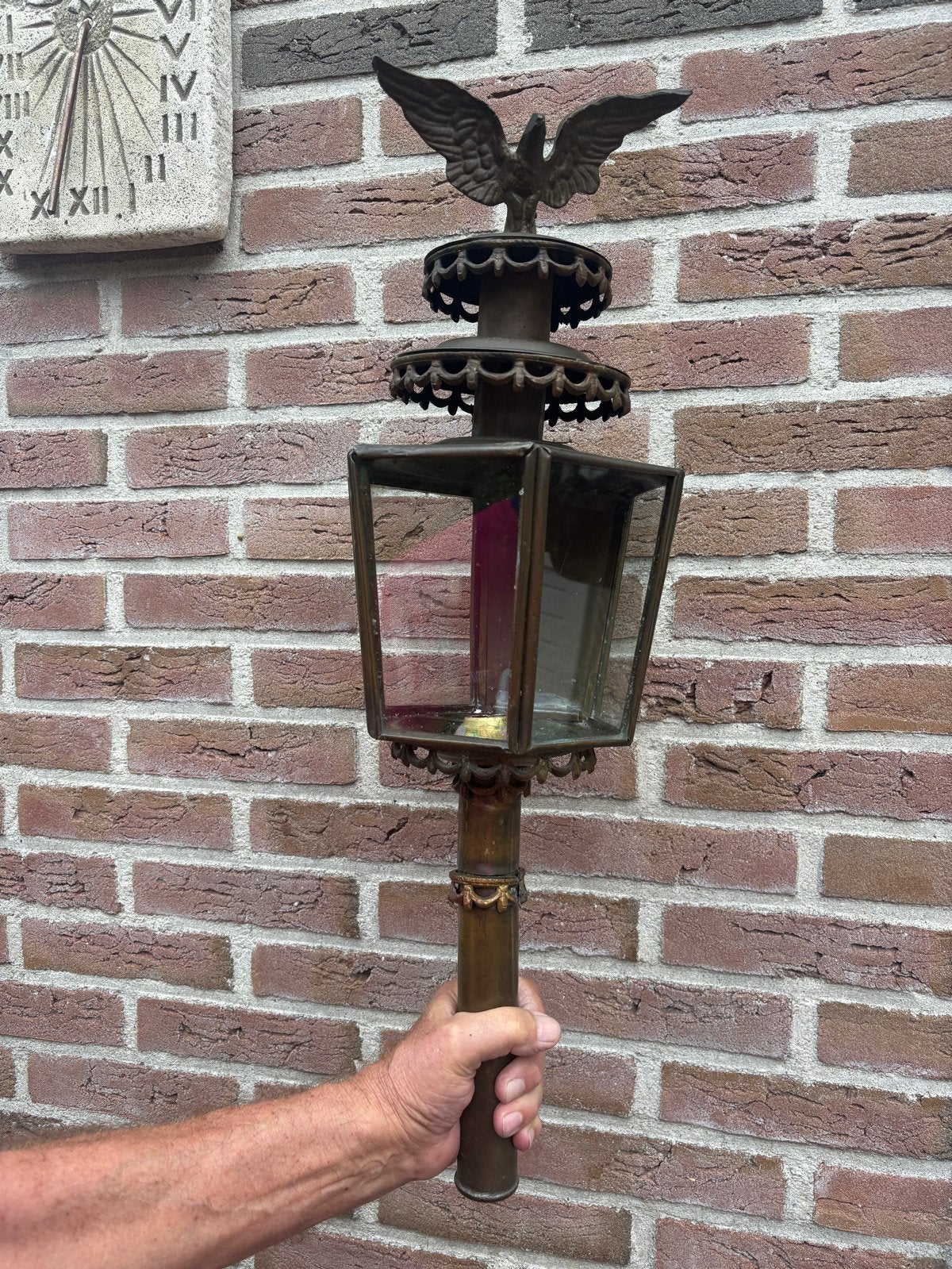 Zeer oude, antieke koperen lantaarn met adelaar decoratie, Ophalen of Verzenden