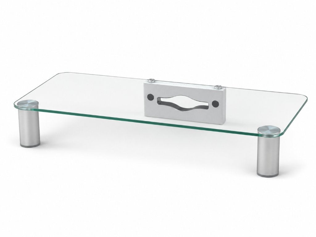Glazen Monitorverhoger 62 x 26 cm – Aluminium steunen, ., Ophalen of Verzenden, Zo goed als nieuw, .