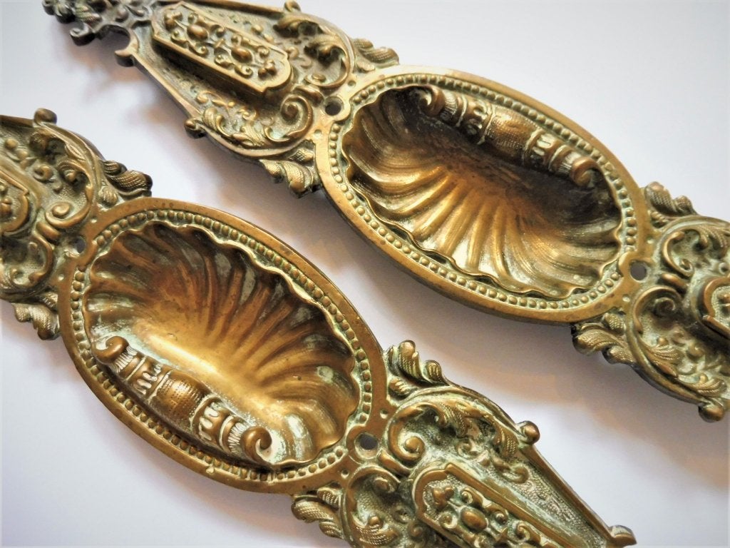 Ensuite schuifdeur beslag schelp deurgreep art nouveau brons, Ophalen of Verzenden