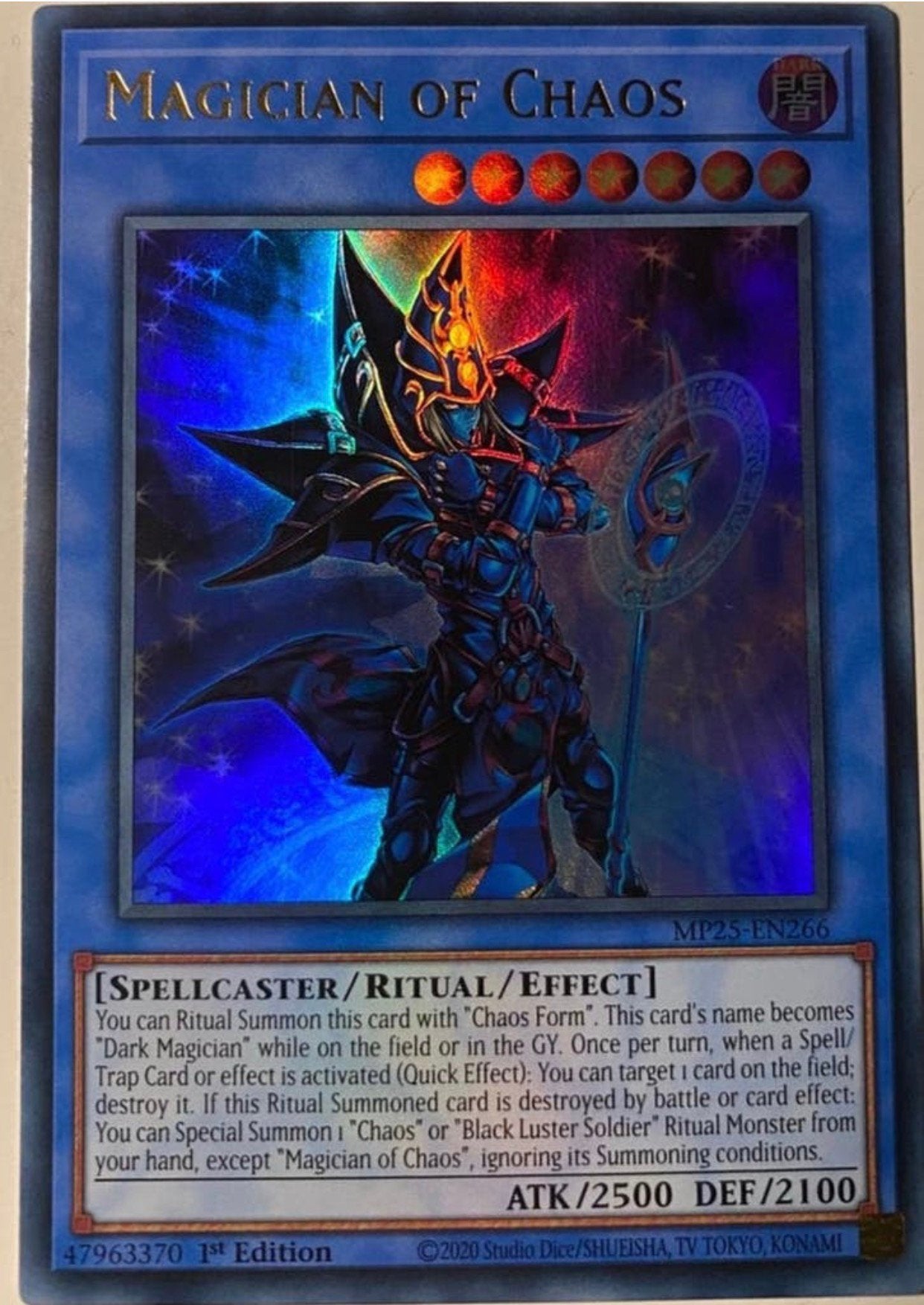 Yu-Gi-Oh! Magician of Chaos MP25 1st Edition Tin Promo !, Ophalen of Verzenden, Zo goed als nieuw, Losse kaart, Foil